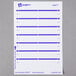 A white paper with purple lines and white rectangular labels with purple lines on them.