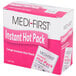 A pink and white box with black and white text for a Medique Instant Hot Pack.