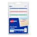 A package of Avery file folder labels with white rectangular labels and assorted colors.