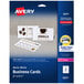 A package of Avery matte white business cards with a blue and yellow Avery cover.