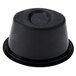 A black plastic oval souffle cup with a round top.