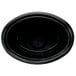 A black oval Newspring plastic souffle cup with a lid.