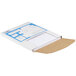 A white box with blue and white rectangular Avery laser address labels.