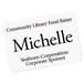 A white Avery name badge label with black text that says "Michelle"