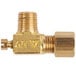 A close-up of a brass Avantco pilot valve with a threaded nozzle.