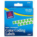 A package of green Avery color coding labels with white labels on a blue box.