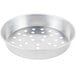 An American Metalcraft silver aluminum round pizza pan with holes.