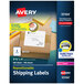 A box of 100 sheets of white Avery® Repositionable Shipping Labels with a label on the box.