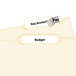 A white file folder with black text for Avery 5366 file folder labels for key account and budget.