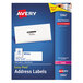 A blue box of white Avery® Mailing Address Labels with a white border.