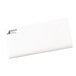 A white rectangular envelope with a white rectangular return address label with a black logo.