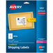 A package of white Avery shipping labels with a blue and yellow rectangle.