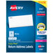 A blue box of Avery Easy Peel white return address labels.