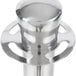 A close-up of a Lancaster Table & Seating stainless steel crown top rope-style crowd control stanchion.