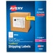 A box of white Avery shipping labels with a label on the box.