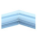 A blue plastic corner with two pipes on a white background.