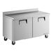 A True worktop refrigerator with a stainless steel countertop and two doors.