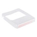 A clear plastic container with a white square label containing three clear plastic scale covers.