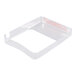 A clear plastic tray with red writing on it.