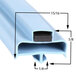 A blue PVC magnetic door gasket with black and white measurements.