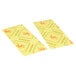 Two yellow Spilfyter absorbent pads with a yellow rectangular paper with a person on it and a yellow caution sign.