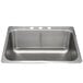 A stainless steel Advance Tabco laundry room sink with holes in the center.