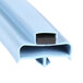 A close-up of a blue plastic strip with a black magnetic strip.