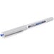 A Uni-Ball Vision pen with a blue tip and gray barrel.