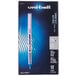 A box of 12 Uni-Ball Vision blue pens with gray and white packaging.