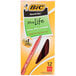 A box of 12 Bic round stic ballpoint pens with red ink.