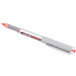 A Uni-Ball Vision pen with a red tip and gray barrel.