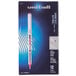 A white box with the words "Uni-Ball Vision Red Ink Roller Ball Pens" containing 12 gray and red Uni-Ball pens.