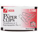 A white box of Acco silver paper clips.