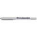 A white Uni-ball Vision pen with a gray tip.