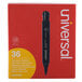 A red and black Universal box of 36 black chisel tip permanent markers.