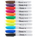 A row of 12 Sharpie permanent markers in assorted colors.