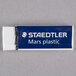 A blue and white box of 20 Staedtler Mars white plastic erasers.