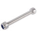 A stainless steel threaded pipe with blue thread on a bolt.