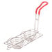 A Tablecraft metal fry basket with two taco bowl compartments.