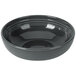 A black bowl with a white rim.