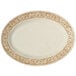 A white oval platter with a brown design on the rim.