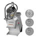 A Hobart Full Moon Pusher Continuous Feed Food Processor with 3 Discs and a circular metal object with holes.