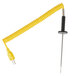 A yellow spiral cable with a black handle.