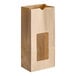 A brown kraft paper bag with a rectangular transparent window on the front.
