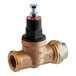 A brass Hatco pressure reducing valve with a red valve.