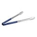 Two Vollrath stainless steel tongs with blue Kool-Touch handles.