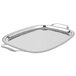 A Vollrath stainless steel oblong serving tray with handles.