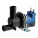 A close-up of an Ice-O-Matic purge valve with black and blue parts.