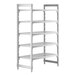A white plastic Cambro Camshelving Premium unit with 5 vented shelves.