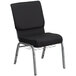 A black Flash Furniture church chair with silver metal legs.